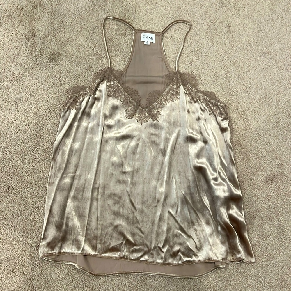 CAMI NYC “The Racer Lace Trimmed Velvet Camisole”